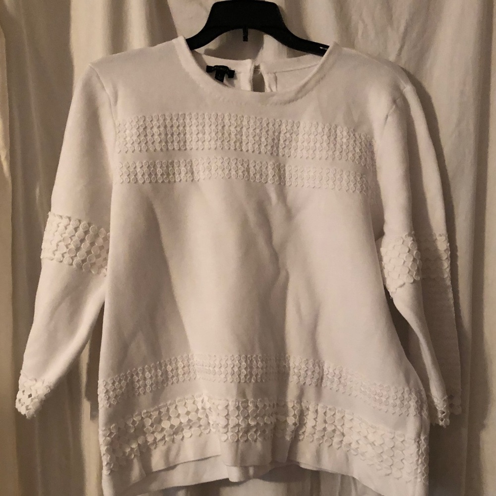 Talbots white 3/4 sleeve sweater w/eyelet detail